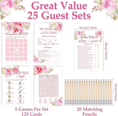 Miniatura 2 de Outus Juego de Baby Shower Floral 5 Juegos 20 Lápices Complementarios Divertidos Juegos de Baby Shower Actividades Incluyen descripciones y deseos