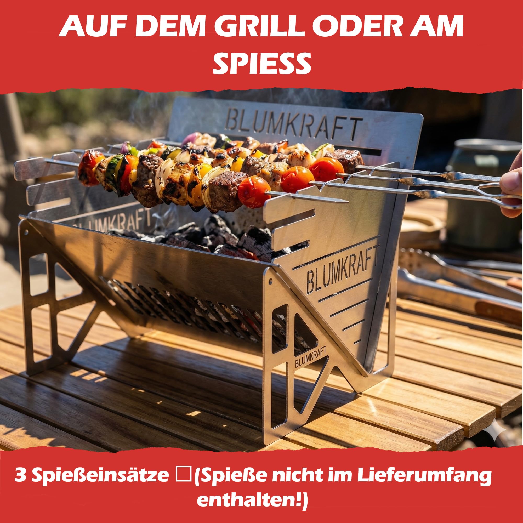 Faltbarer tragbarer Grill aus Edelstahl - ultrakompakter Holzkohlegrill - abnehmbar, Camping, Wandern, Van Life - kleiner Edelstahlgrill für 1 oder 2 Personen