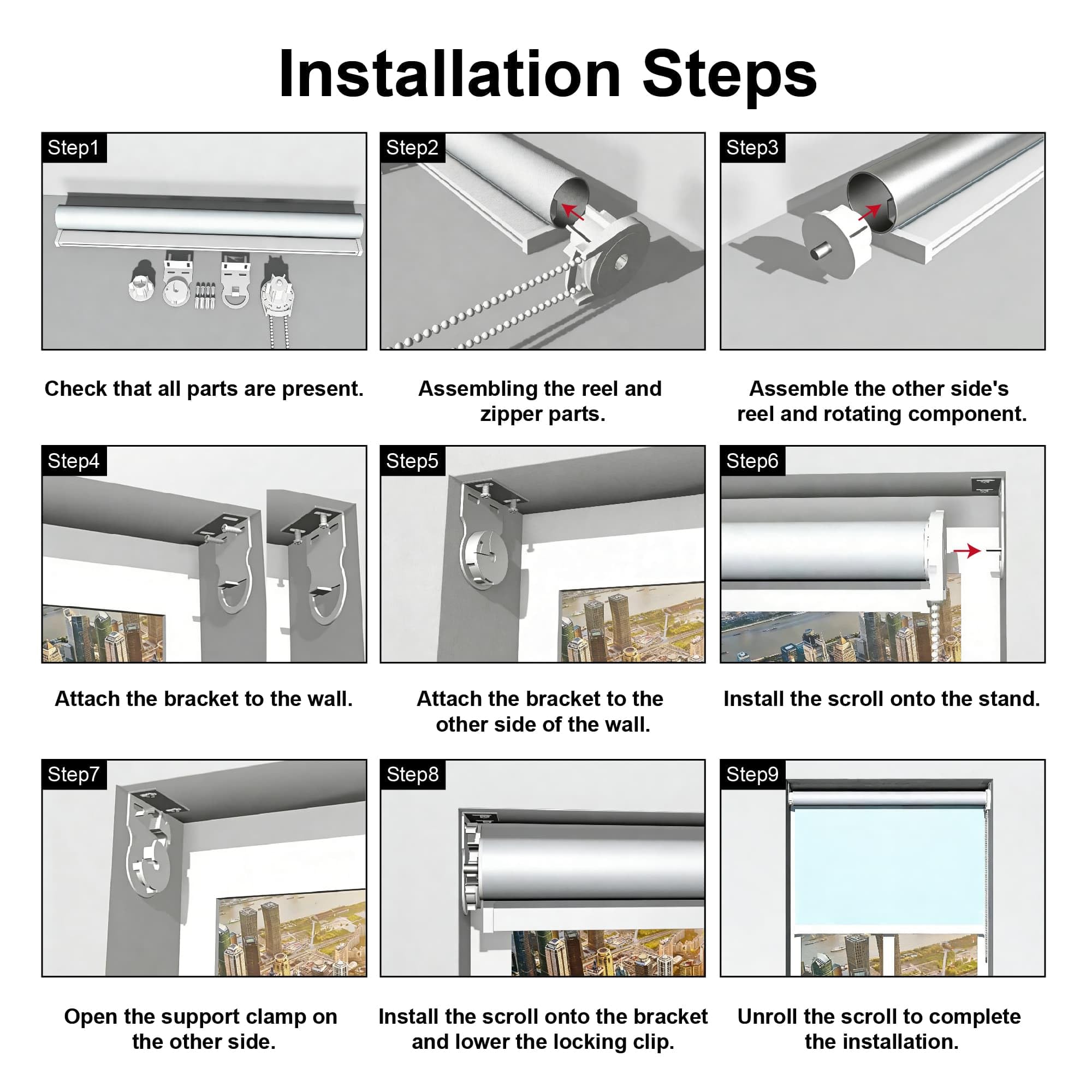 Store Occultant Thermique 112 x 180 cm Protection de Vie Privée Stores Enrouleurs Intérieurs Kit de Montage Inclus pour Chambre Salon Maison, Gris Clair