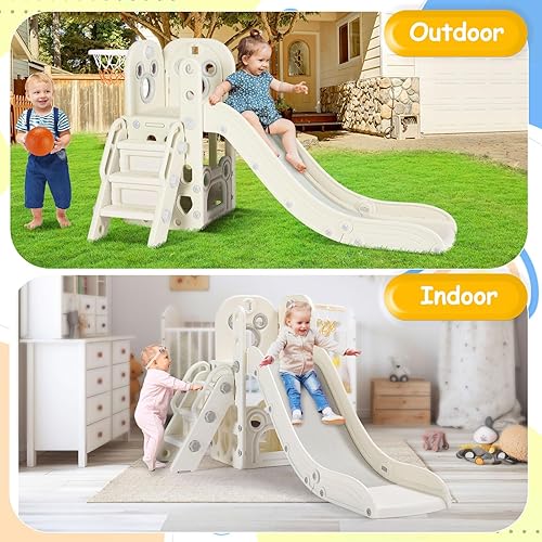 Miniatura 6 de MAMIZO Tobogán 6 en 1 para niños pequeños, tobogán extralargo para escaladores pequeños, juego de juego para interiores y exteriores con aro de