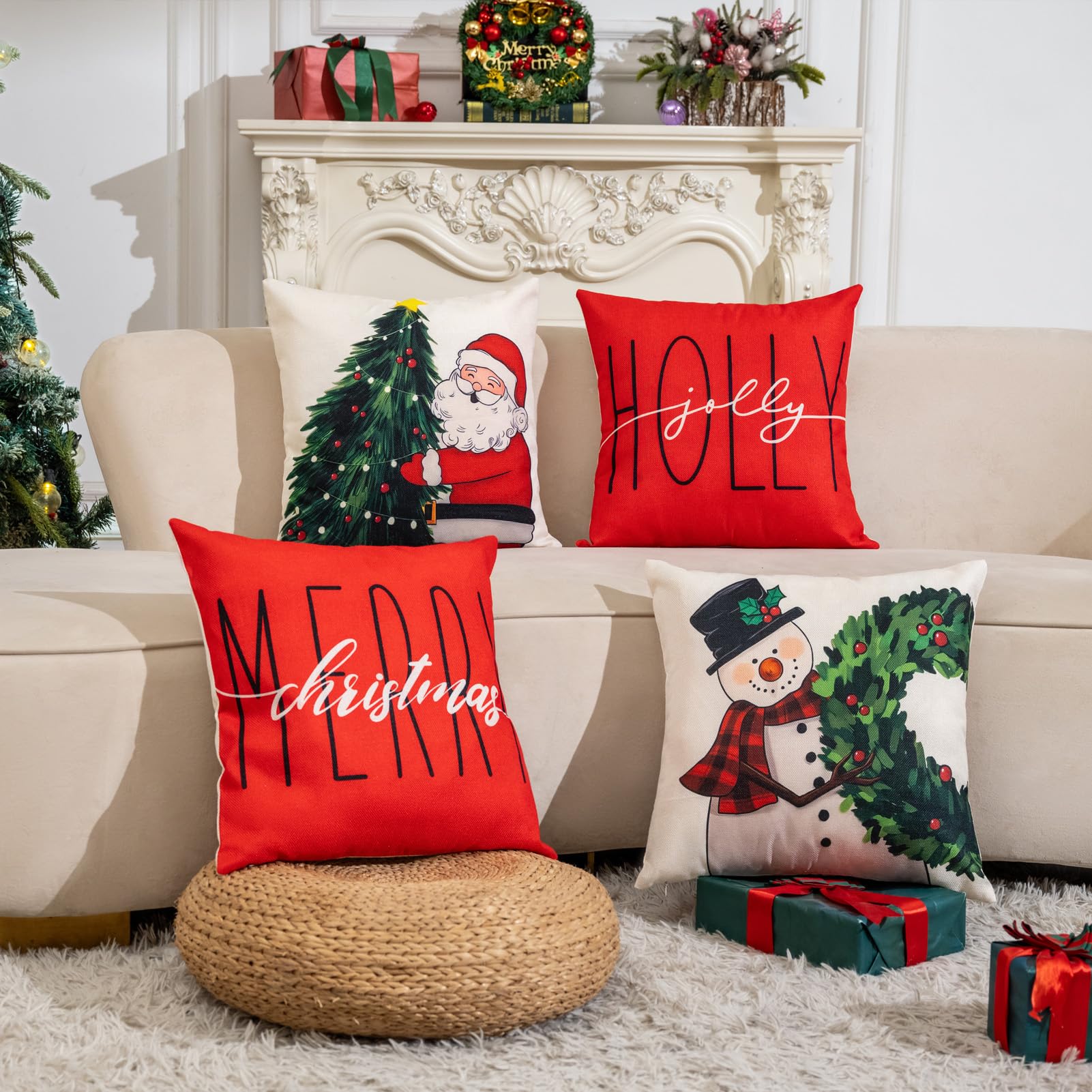 Set Of 2 Decorative Christmas Throw Pillow Covers - 18x18 Inch, Holiday Tree Abstract Art, Farmhouse Decor - View #11