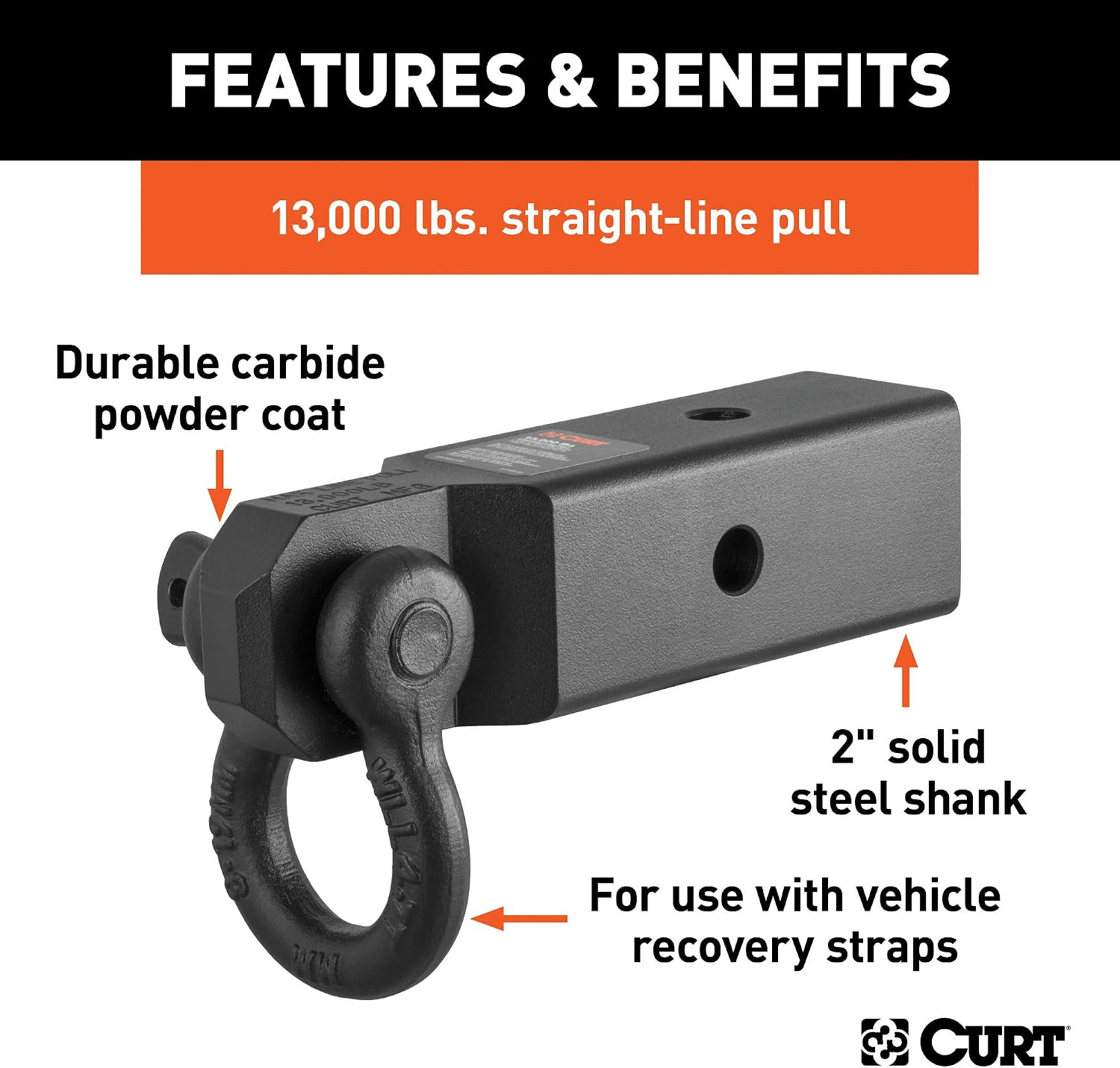 CURT 45831 D-Ring Shackle Mount Trailer Hitch, Fits 2-1/2-Inch Receiver, 13,000 lbs, CARBIDE BLACK POWDER COAT
