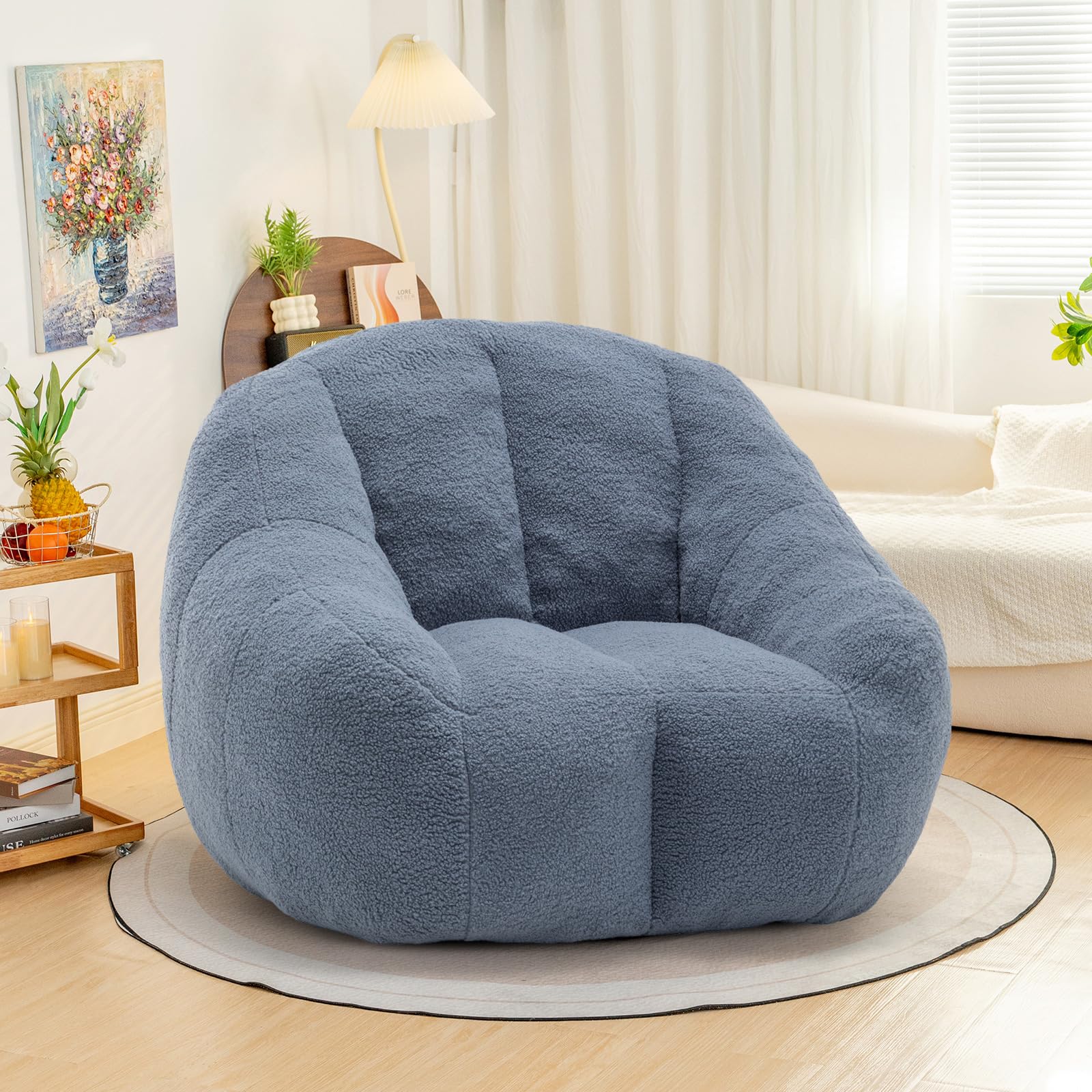 COCONINO WJ Beanbag Chair, Filled Bean Bag Chairs, Stuffed Bean Bag Chair with Filler, Beanbag Chairs with Filling for Living Room (Teddy Fabric in