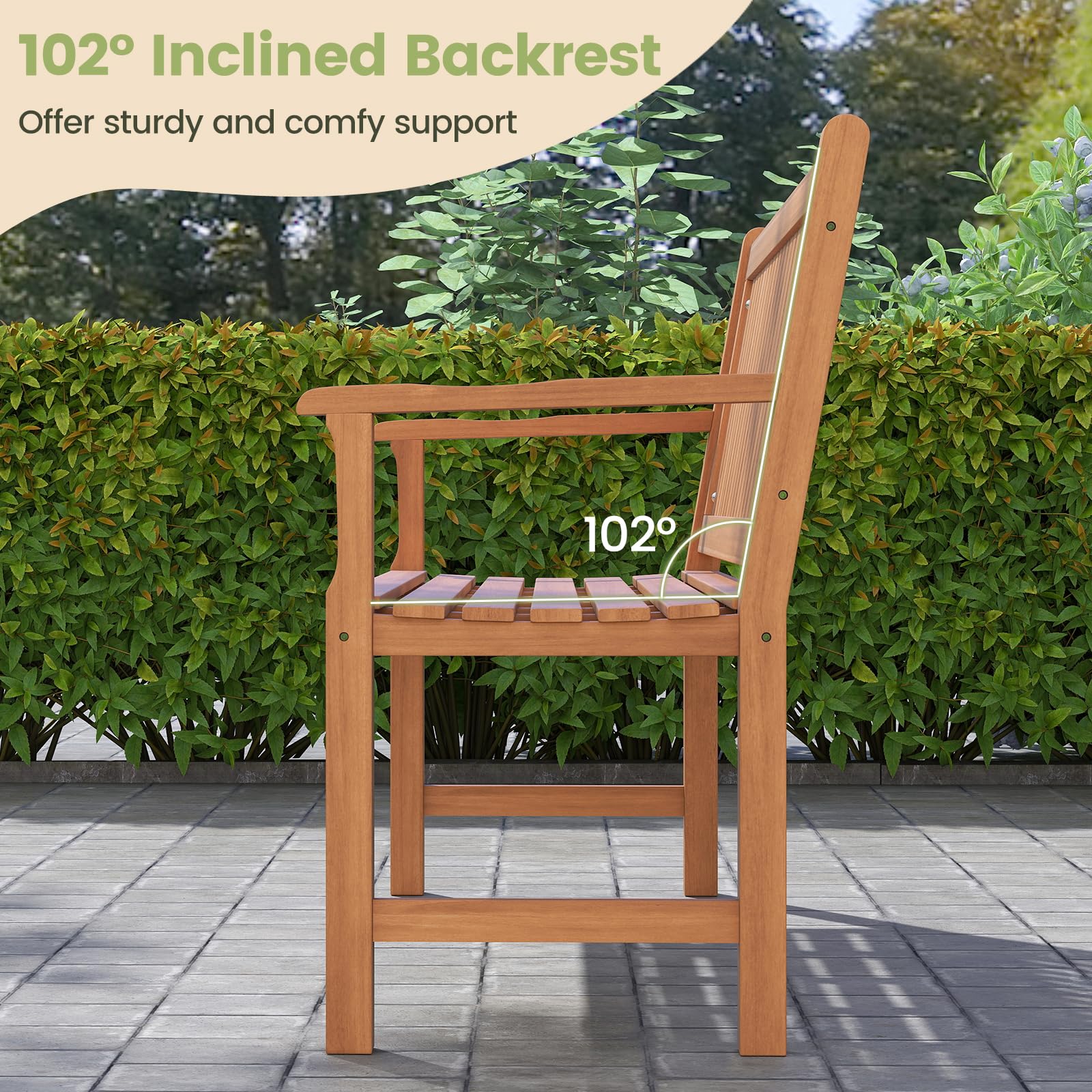 FANTASK 3-Sitzer Gartenbank, Sitzbank Holz mit Ergonomisch gestaltete Rückenlehne & Armlehnen, Holzbank, Terrassenbank Parkbank für Garten, Balkon, Terrasse (150 x 53,5 x 89 cm)