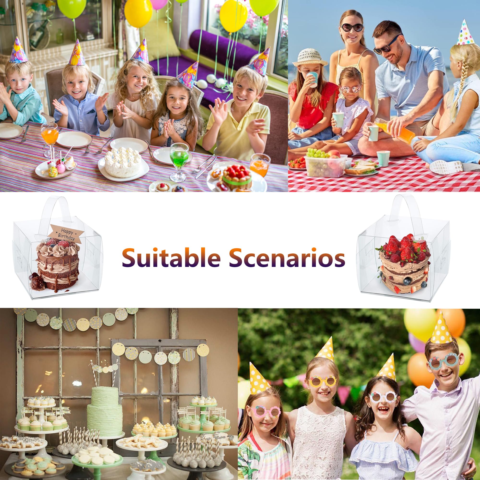 20 cajas transparentes de panadería de 6 x 6 x 5 pulgadas, caja transparente para tartas de chocolate, donas, cajas de regalo para fiestas, bodas, graduaciones