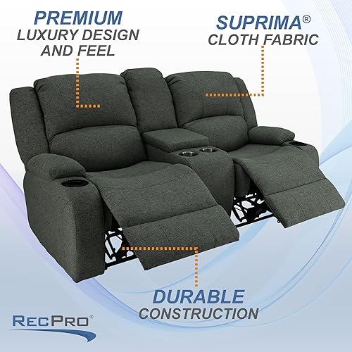 Miniatura 59 de RecPro Charles Powered - Sofá reclinable doble y sofá biplaza Muebles de pared Hugger RV – Tela de avena de 80 pulgadas