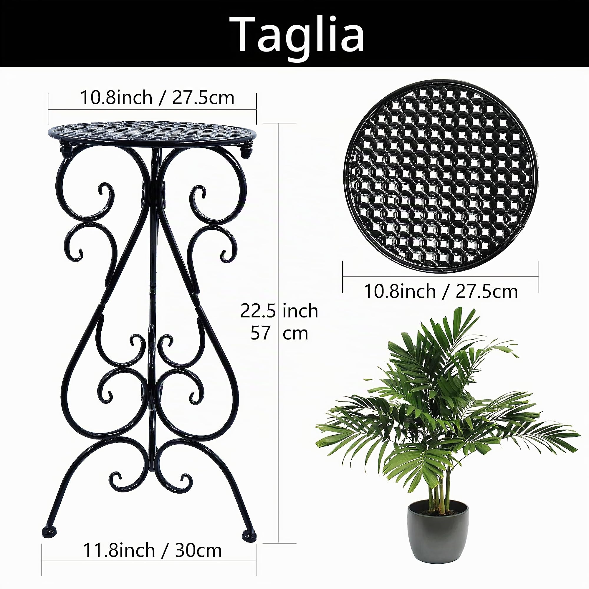 NAKUPE Supporto per piante per interni ed esterni, altezza 57 cm, supporto per vaso da fiori singolo, supporto per fioriera ad angolo, patio, balcone, giardino, portico, fattoria, nero (confezione da