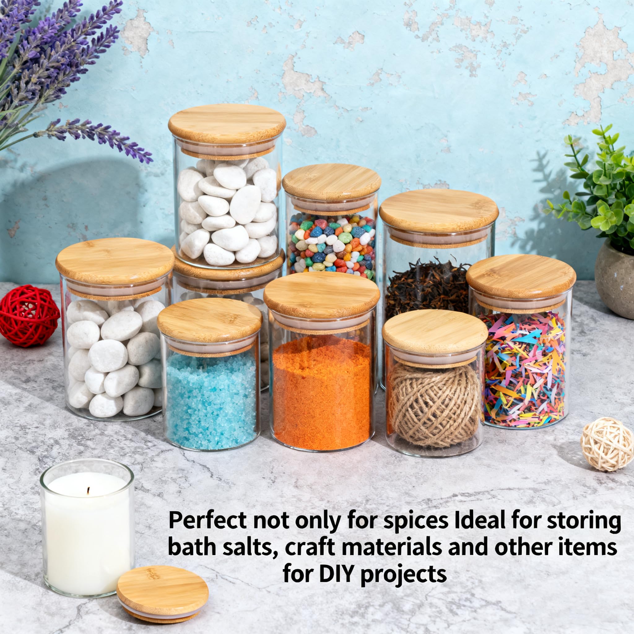 Lot de 12 pots à épices vides en verre avec couvercles en bambou, 250 ml avec étiquettes, petits pots d'assaisonnement hermétiques pour sel, poivre, poudre de piment, sucre, thé en vrac