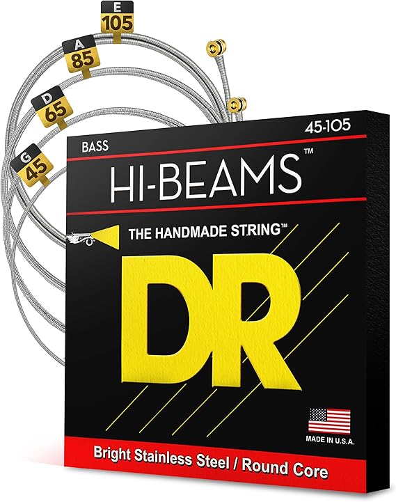 DR Strings - Hi-Beams - Bass Guitar Strings 4-String Set - Medium 45-105 - Stainless Steel Round Core - Bass Guitar Accessories (MR-45)