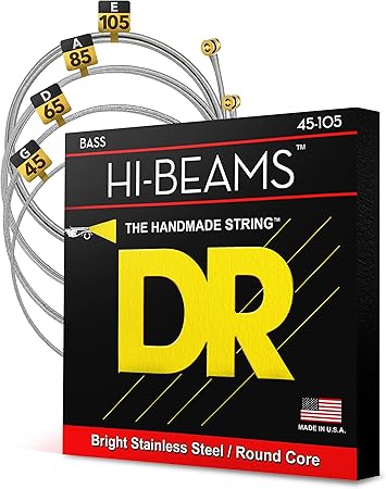 DR Strings - Hi-Beams - Bass Guitar Strings 4-String Set - Medium 45-105 - Stainless Steel Round Core - Bass Guitar Accessories (MR-45)