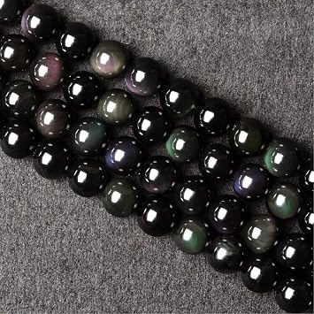 8mm Rainbow Obsidian Beads, Natural Black Obsidian Beads with Double Rainbow Eye Beads for Jewelry Making HYS1 8mm