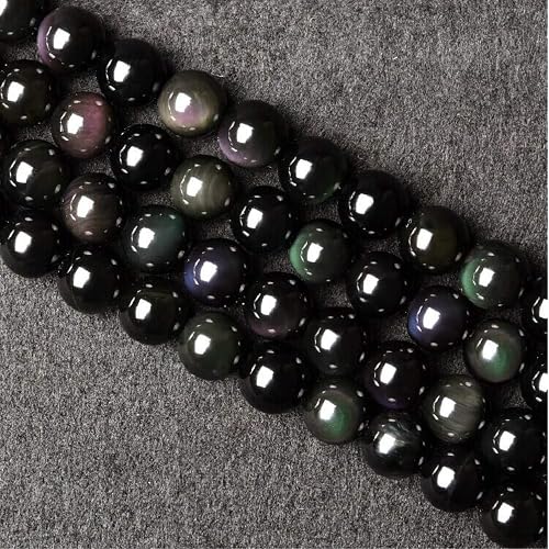 12mm Rainbow Obsidian Beads, Natural Black Obsidian Beads with Double Rainbow Eye Beads for Jewelry Making (HYS1) (12mm)