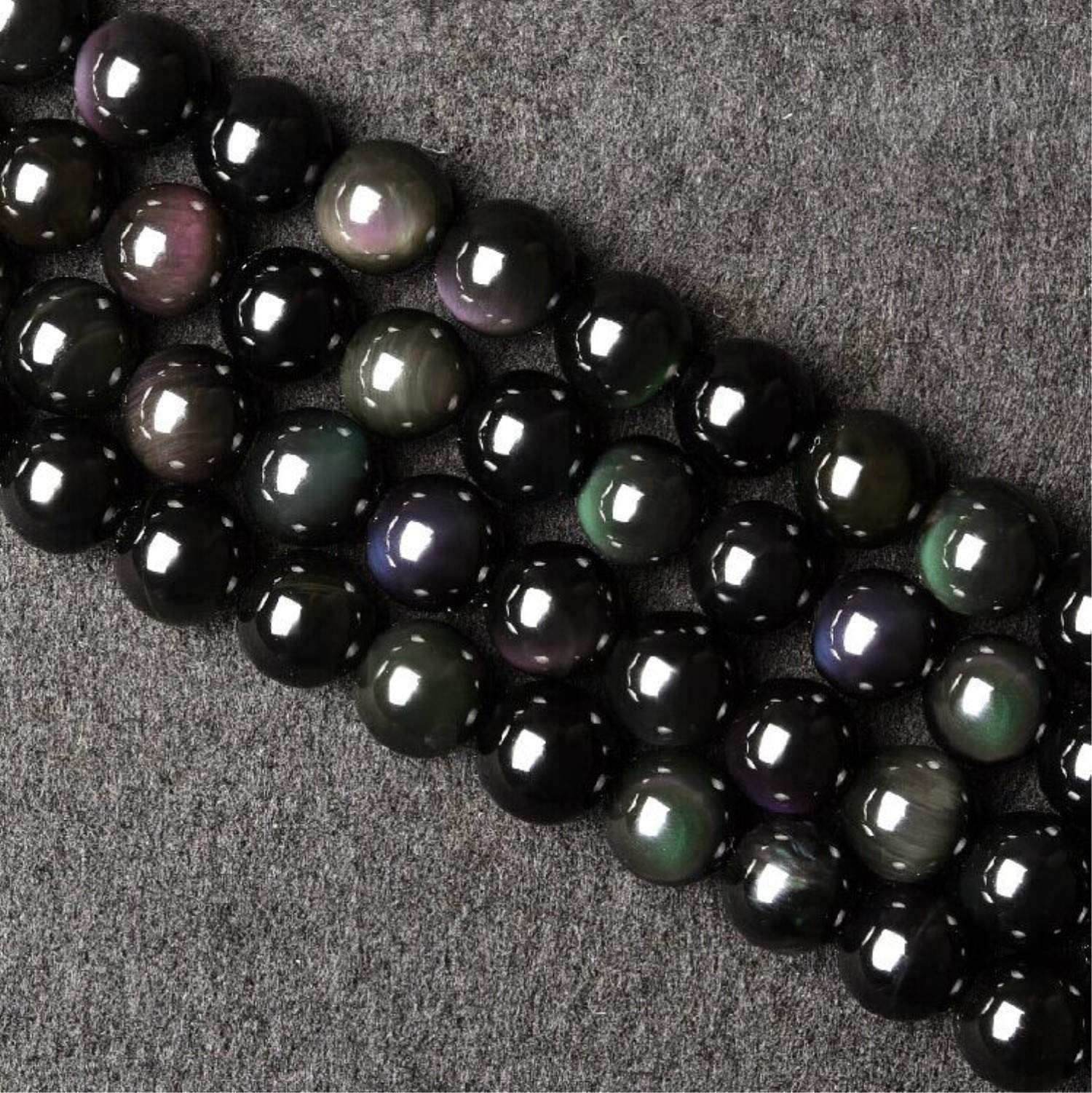 10mm Rainbow Obsidian Beads, Natural Black Obsidian Beads with Double Rainbow Eye Beads for Jewelry Making (HYS1) (10mm)