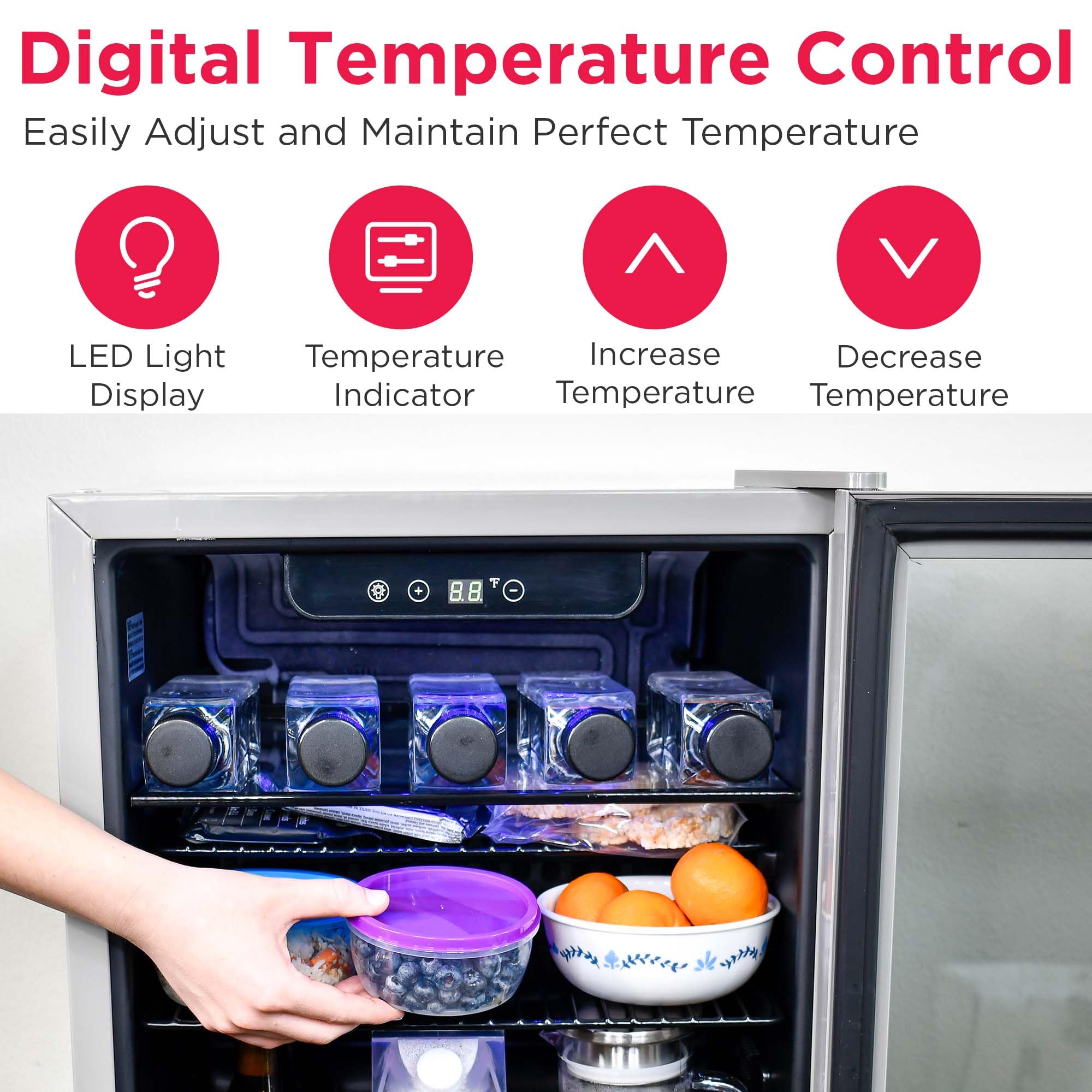 Frigidaire Efmis9o00, Beverage Fridge Refrigerator With Glass Door, Compact Mini Fridge With Digital Temperature Control Fits 88 Cans Or 25 Bottles, 74l Capacity - 19.29" D X 25" W X 17.51" H, Silver on Fridge.com - View 5