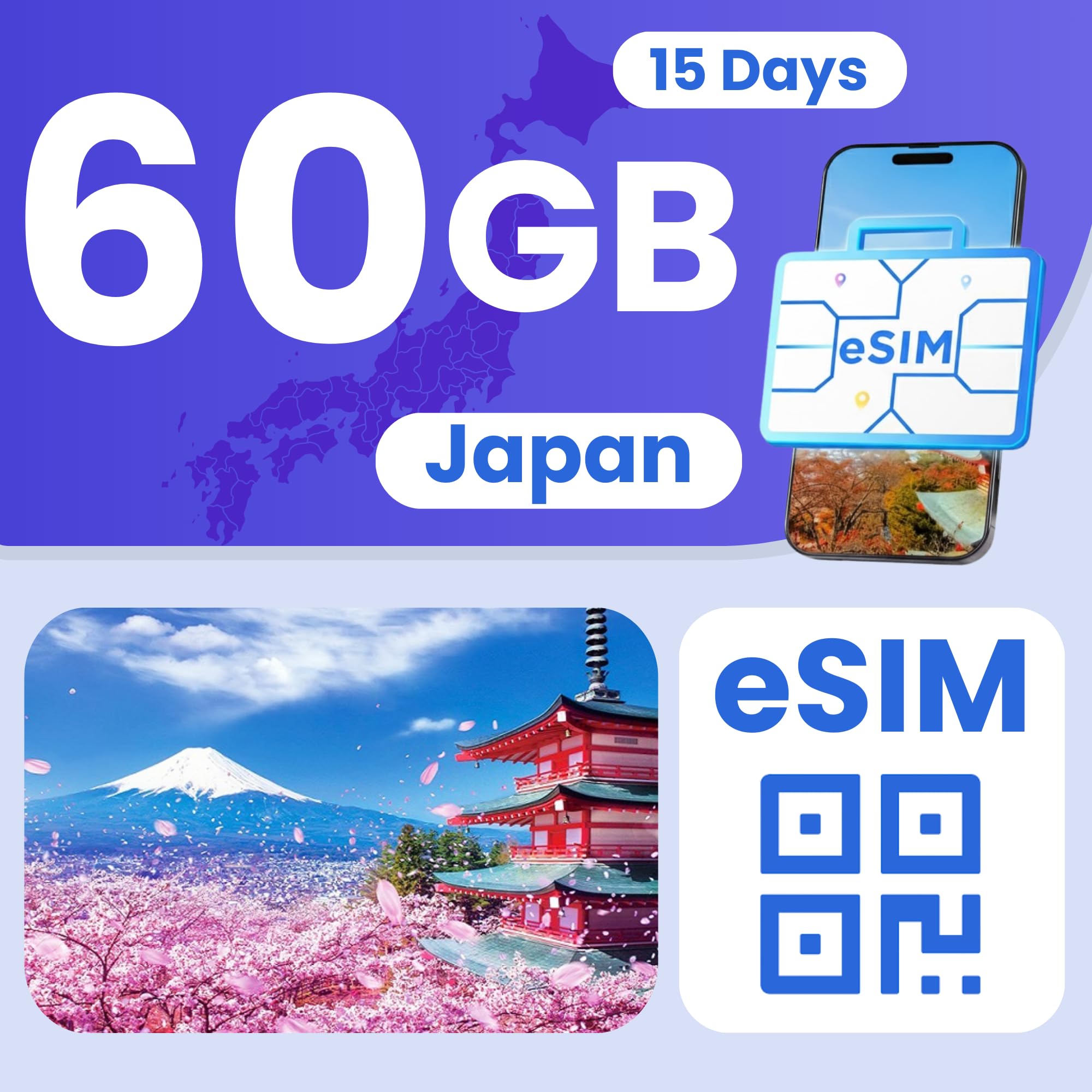 Japan eSIM 60GB 15-Day 5G LTE Hotspot No Physical SIM