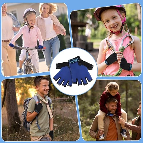 Miniatura 7 de 2 pares de guantes de bicicleta para niños, guantes de ciclismo de medio dedo para niños y niñas, correa ajustable para deportes al aire libre de 5