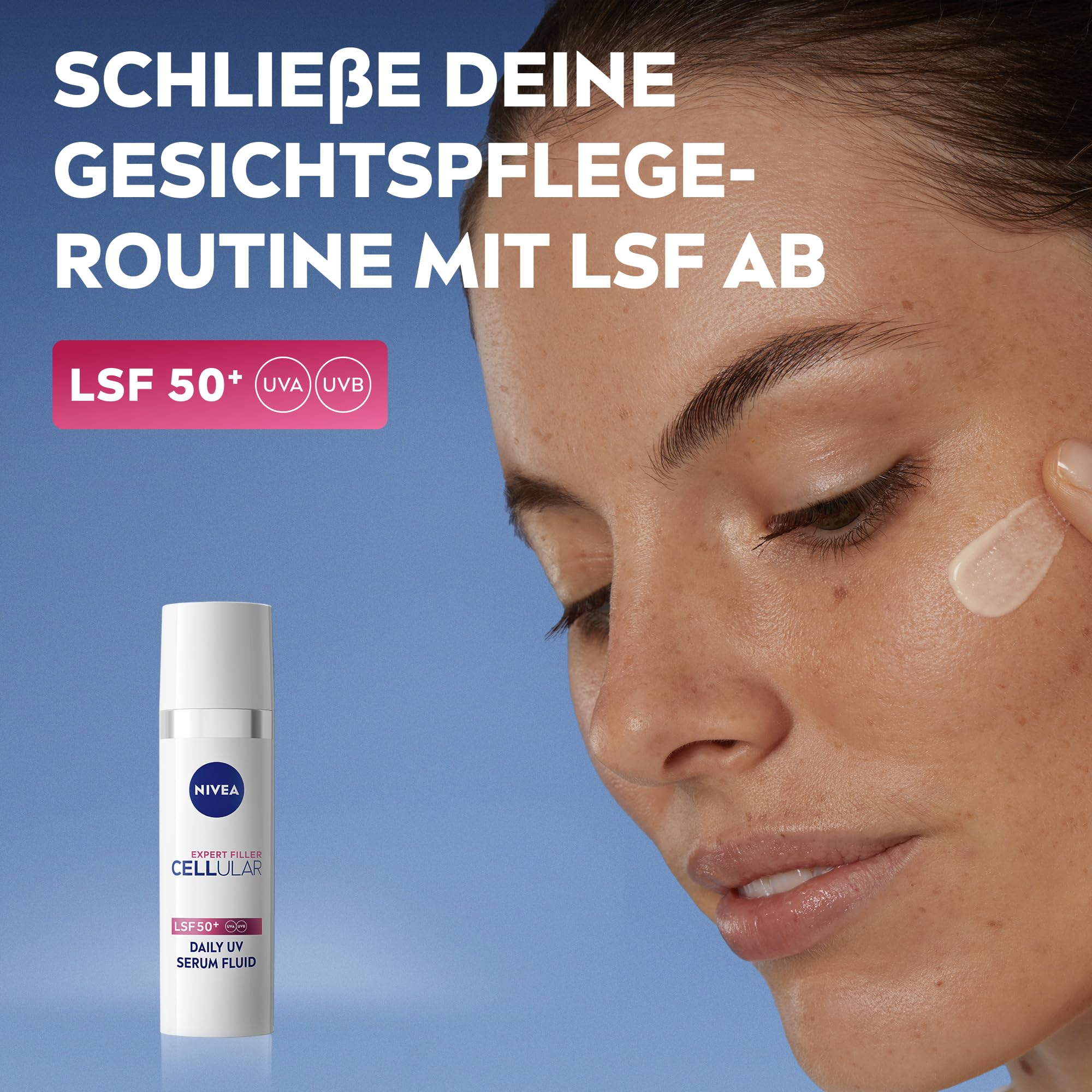 NIVEA Cellular Expert Filler Hyaluron-Serum mit LSF 50+, leichtes und schnell einziehendes Serum mit purem Hyaluron, Gesichtspflege für geglättete Falten, Tägliches UV Serum Fluid (30 ml)