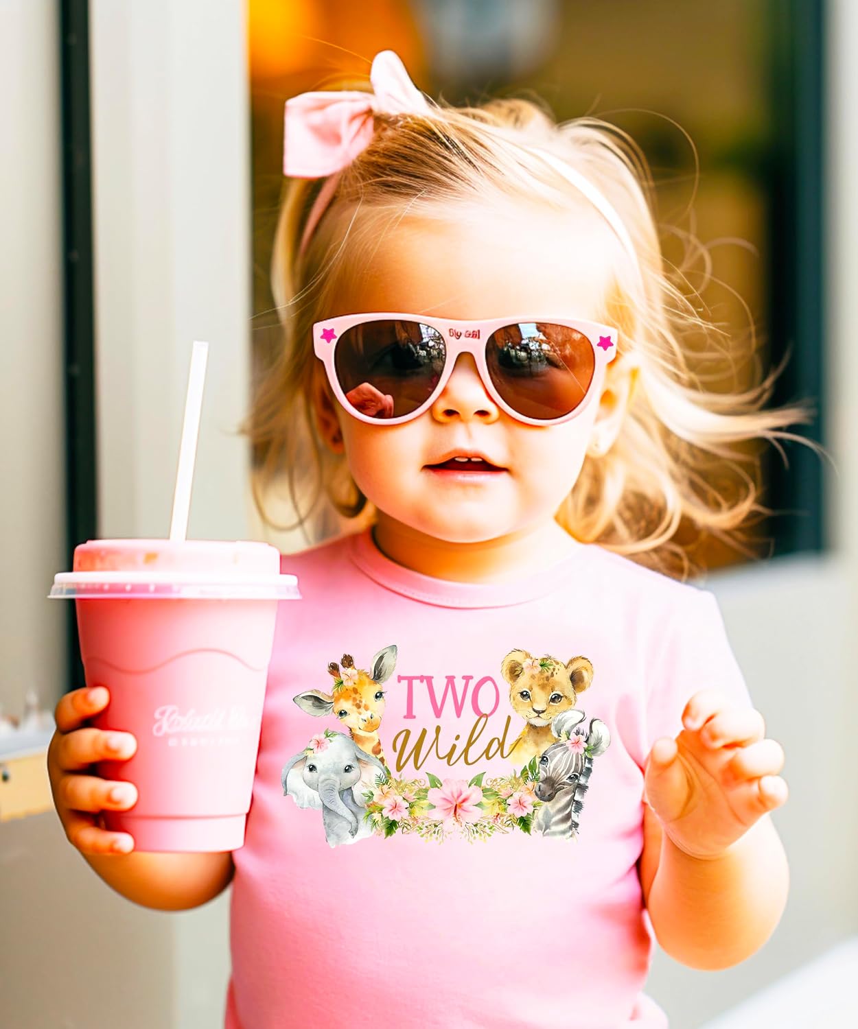 Two Wild Birthday Shirt for Girls - Safari Jungle Animals 2nd Birthday Graphic T-Shirt