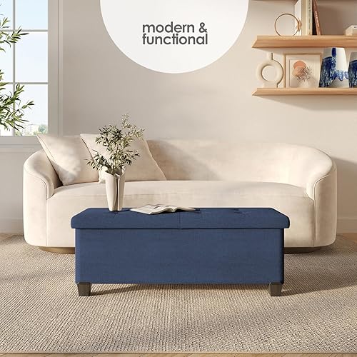 Miniatura 155 de Otomana plegable para dormitorio o sala de estar, con contenedores de almacenamiento, reposapiés para el extremo de la cama, soporta hasta 660 lb,