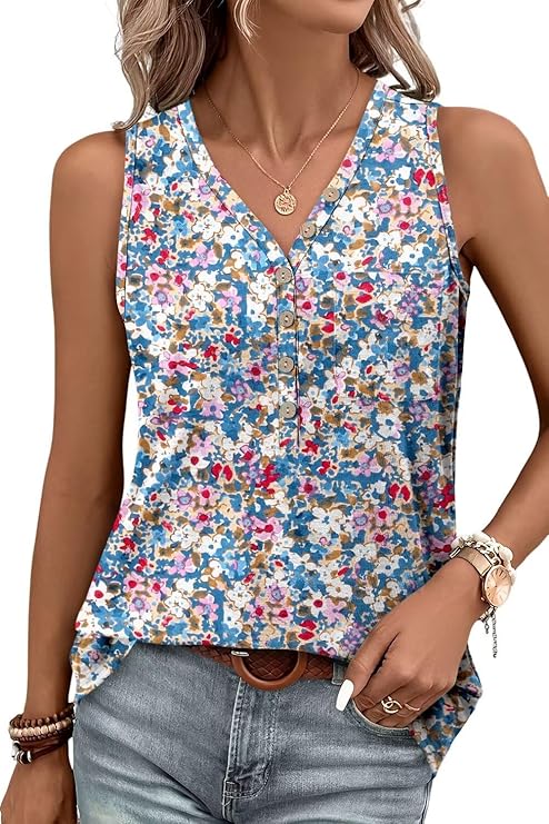 KISSMODA Womens Boho Tops for Summer Sleeveless Tanks Loose Fit Casual Blouse Daily Shirts for Leggings (S-3XL)