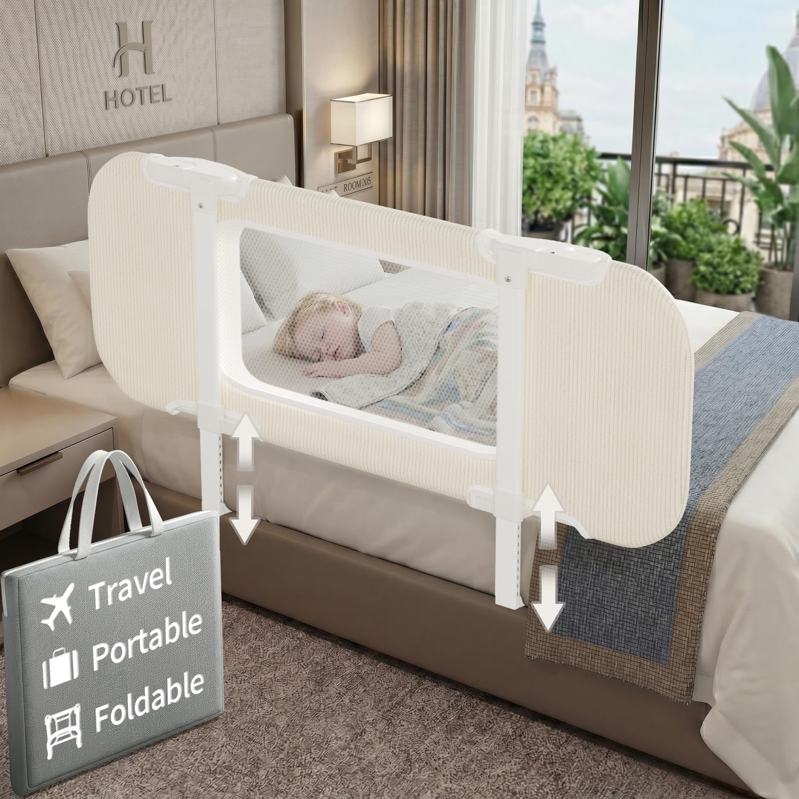 Photo 1 of **BAG DAMAGED FROM TRANSPORT**NUTIKAS Portable Bed Rails for Toddlers, 46" Foldable Travel Bed Rail for Camper Bunk, Twin, Full, Queen & King Size Bed, Collapsible Kids Safety Bedrail with Adjustable Height