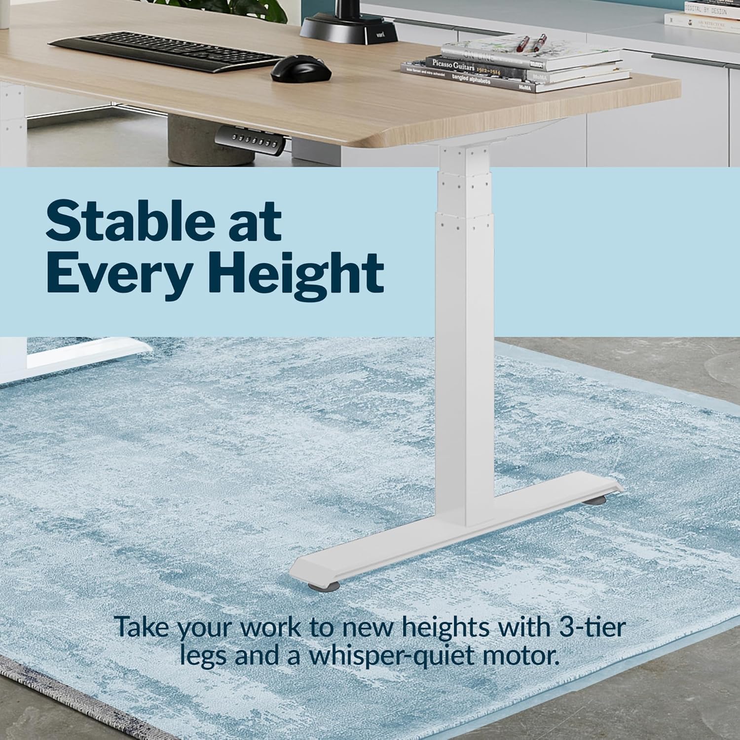 Vari ComfortEdge 60x30 Inch Adjustable Electric Standing Desk – Sit Stand VariDesk with Memory Presets, Sloped Edge, 200 LB Capacity + Tool-Free Assembly (Light Wood)