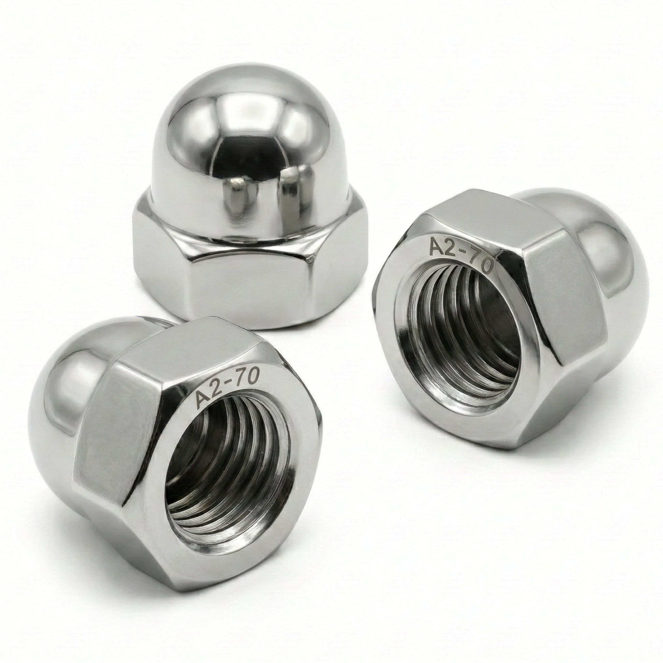 Tuerca de seguridad de acero inoxidable M12 | tuercas de sujeción hexagonales | DIN 1587 de acero inoxidable A2-070 (V2A/304) | tornillos de protección de tuercas de acero inoxidable, pernos, varillas