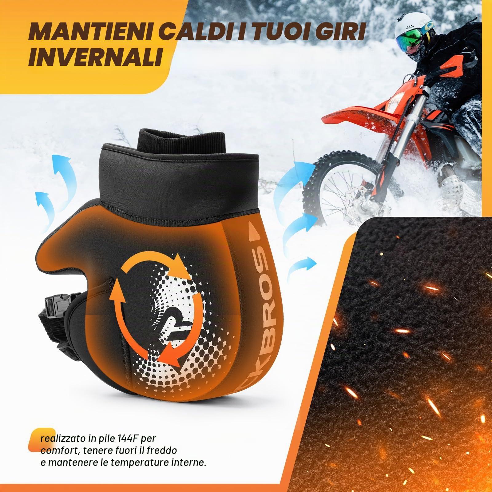 ROCKBROS Guanti da manubrio per moto, antivento, invernali, caldi, per manubrio moto, per uomo e donna, scooter, motocross, quad, bici elettrica, taglia unica