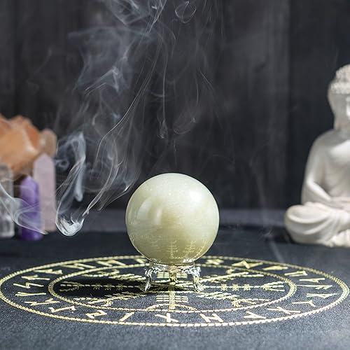 Miniatura 2 de ZAICUS Bola de esfera de jade verde de 1.969 in con soporte de metal, bola de piedras preciosas para brujería y bolas decorativas, escultura,