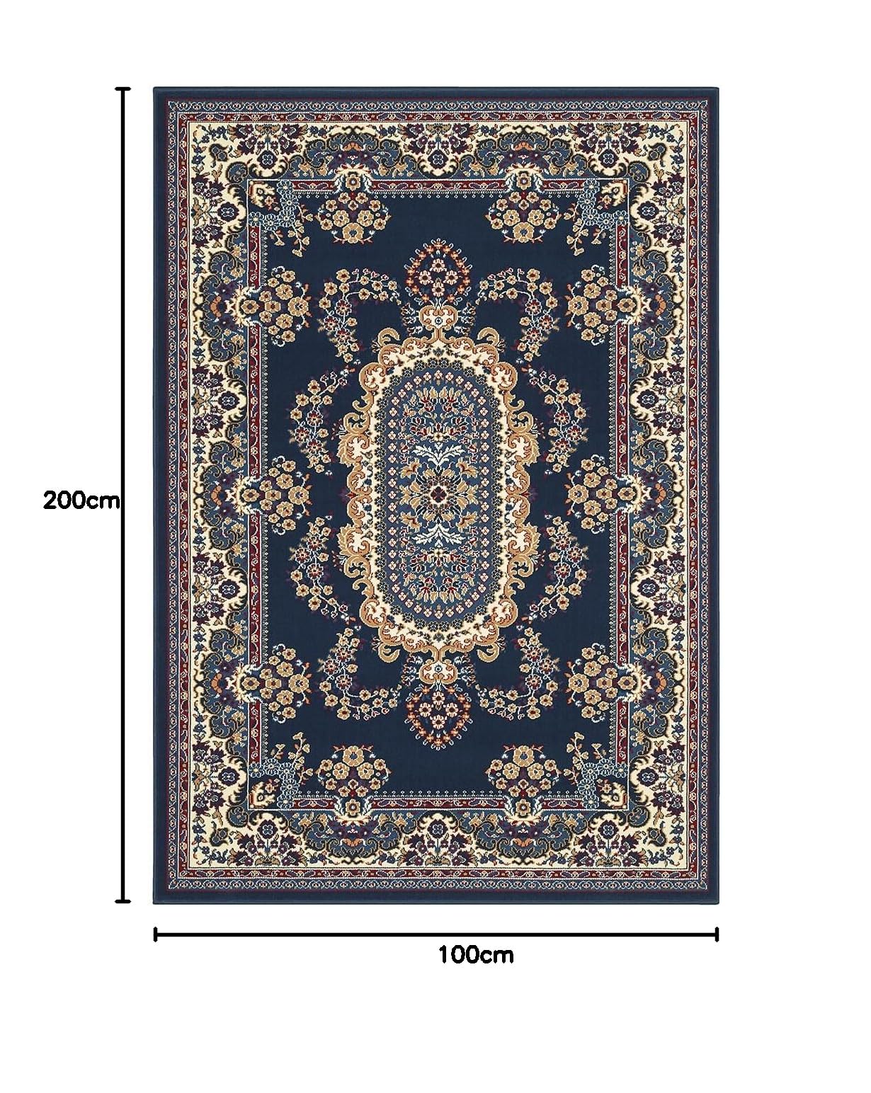 Royal Shiraz 2063 Teppich Läufer für Wohnzimmer, orientalisches persisches Design, Blau, 100 x 200 cm