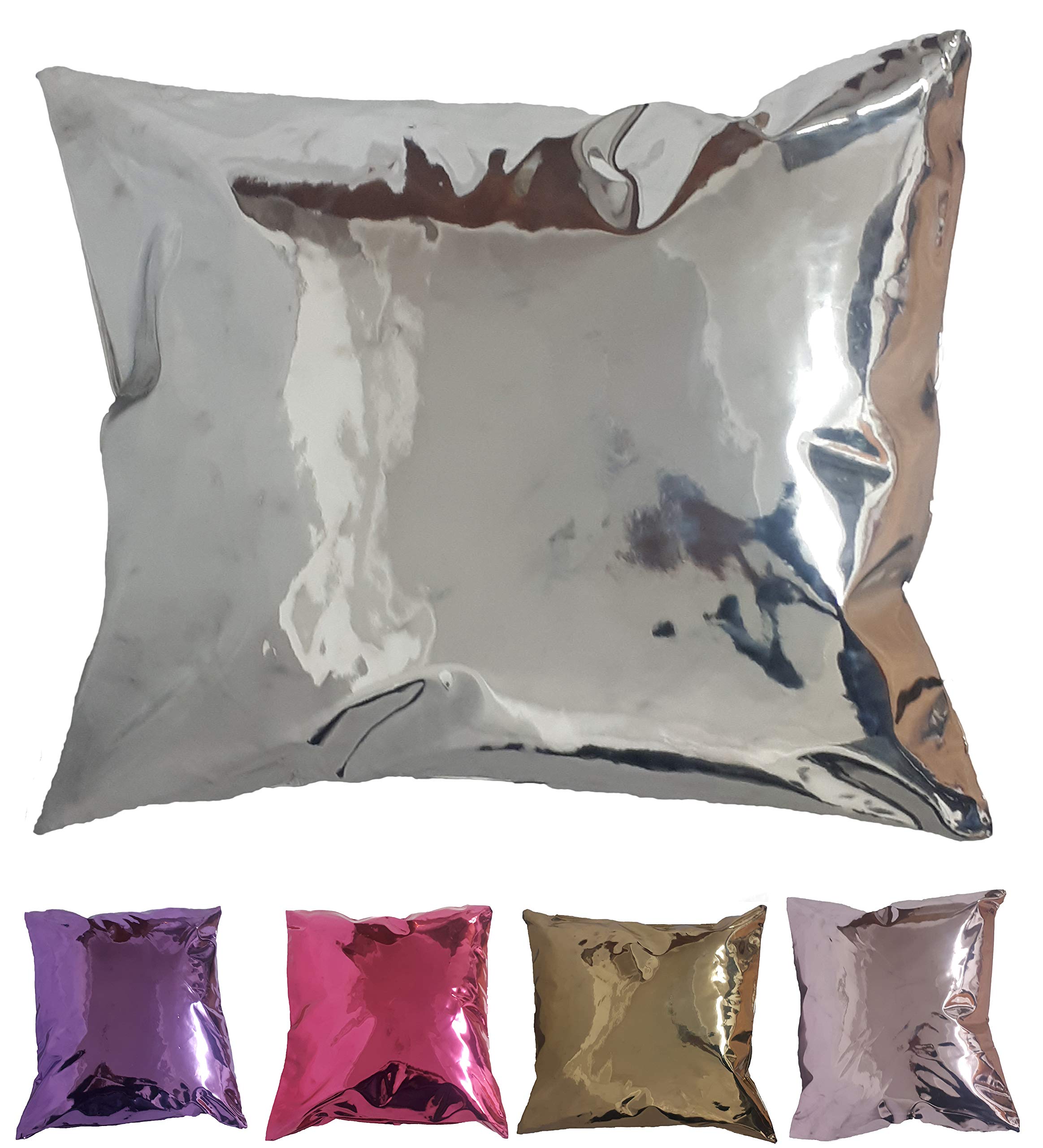 Homeharmony Silver Homeharmony® Mirrored Faux Leather Square Pillow Case Cushion Cover 45Cm X 45Cm (Silver)
