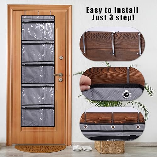 Miniatura 3 de LONGTEAM Estantes colgantes de tela Oxford para colgar sobre la puerta, organizador para actividades diarias con 10 bolsillos, organizador para