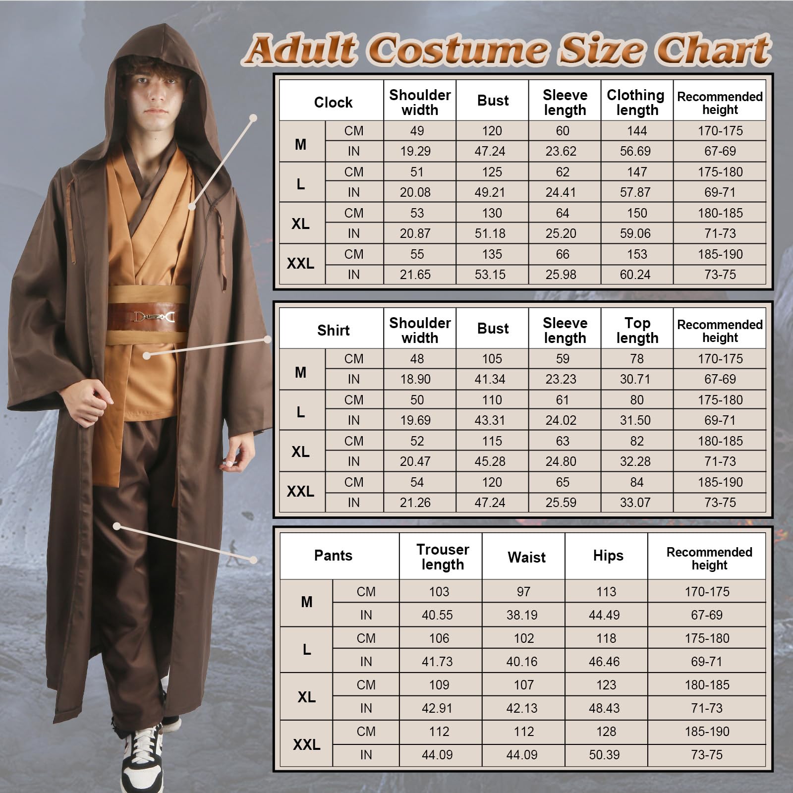 Kitimi Je-d Kostüm Erwachsene, Robe Kinder mit Kapuze Skywalker Kostüm Hoodies Robe Karneval Halloween Cosplay kostüm für Erwachsene Jungen Männer