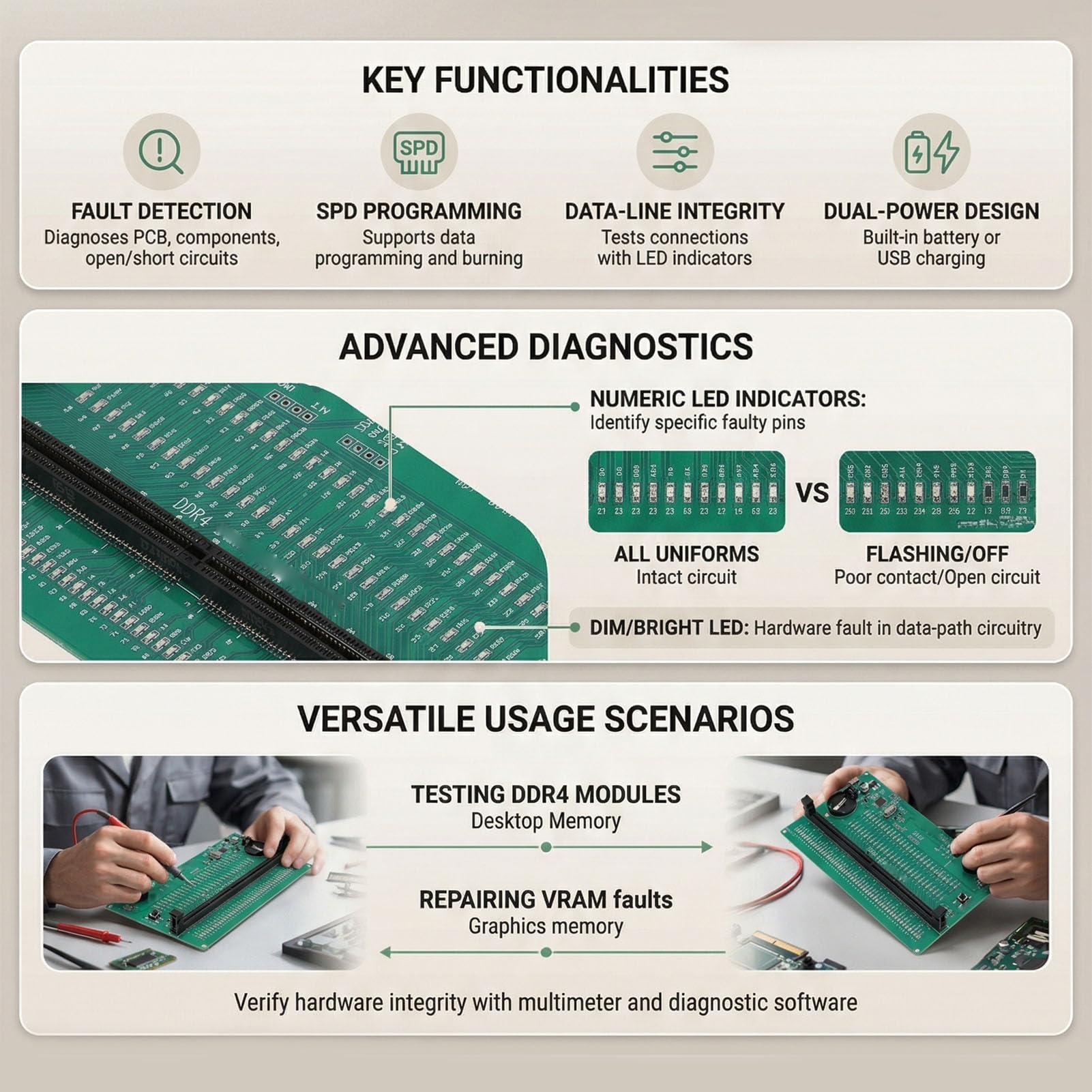 DDR4-RAM-Speicher-Tester-Karte, Desktop-Computer-Diagnose