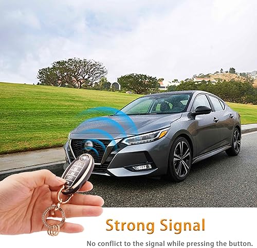 Miniatura 4 de EKALA Funda para Llave de Nissan de 5 Botones, TPU Suave, Fundas de Protección Completa, Carcasa de Llave con Llavero Brillante Negro Dorado,