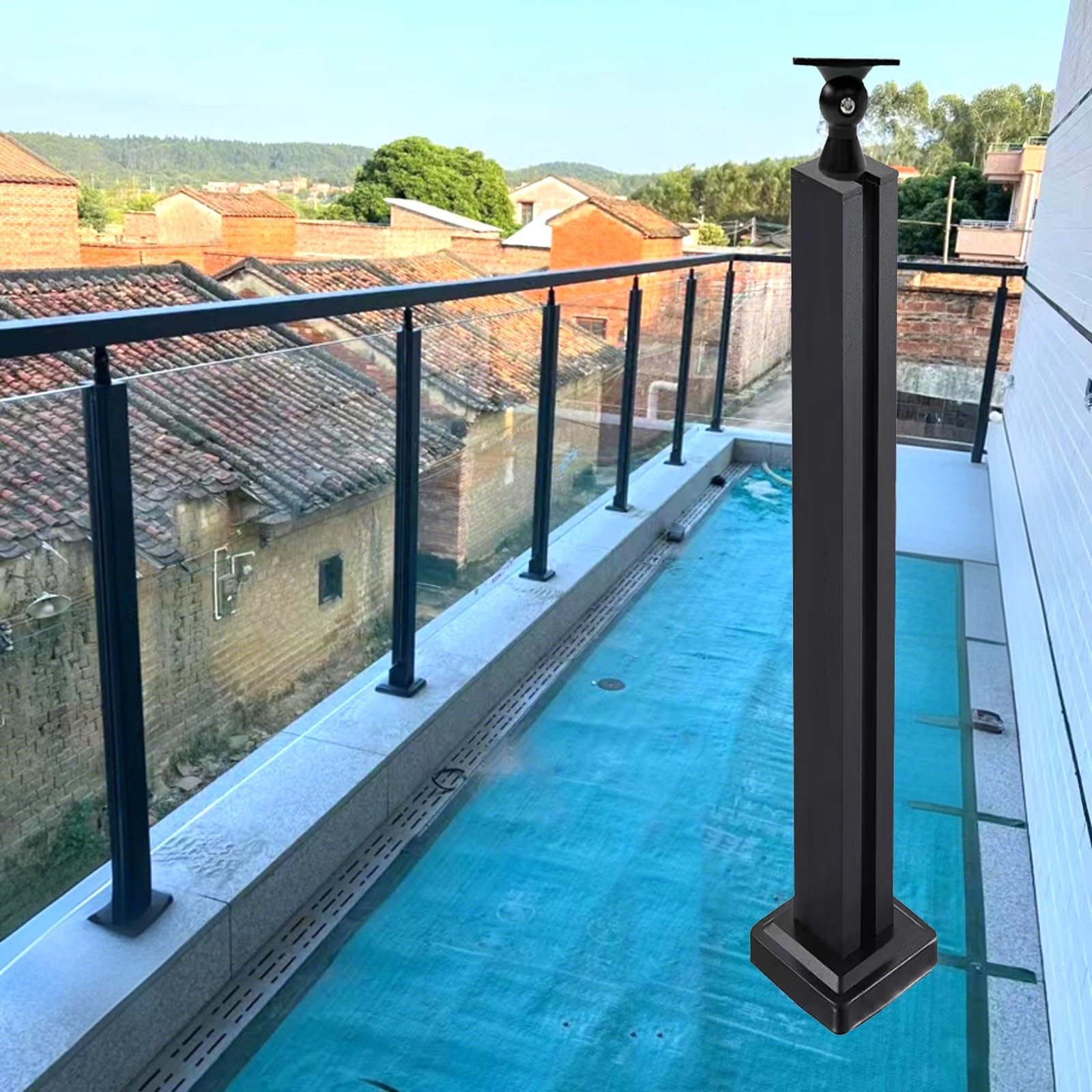 Generisch Modernes Balkongeländersystem aus 10 mm starkem Sicherheitsglas mit Zapfen, rund/eckig, 90 cm/35,4 Zoll, Elegantes graues Design für die Gartengestaltung und SI