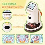 Handheld Digital Microscope for Kids, 1000X, 4K, 2'' LCD Screen | Educational microscope kit for ages 8-12; 6 LED lights, slides, 32GB card, photo/video capture, and a gift for kids.