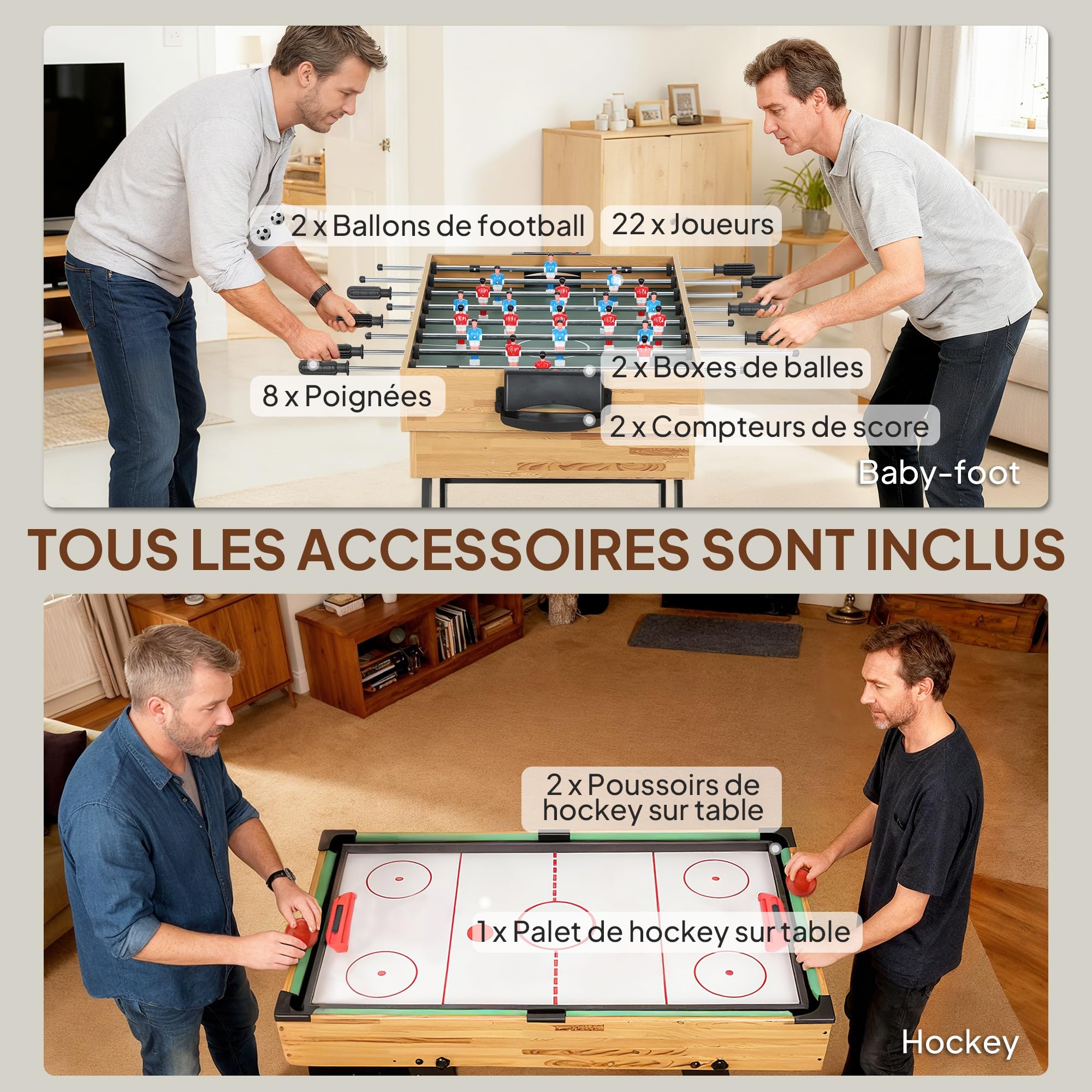 SPORTNOW Table Multijeux 13 en 1 Pliable 120 x 106 x 82 cm Noyer Clair