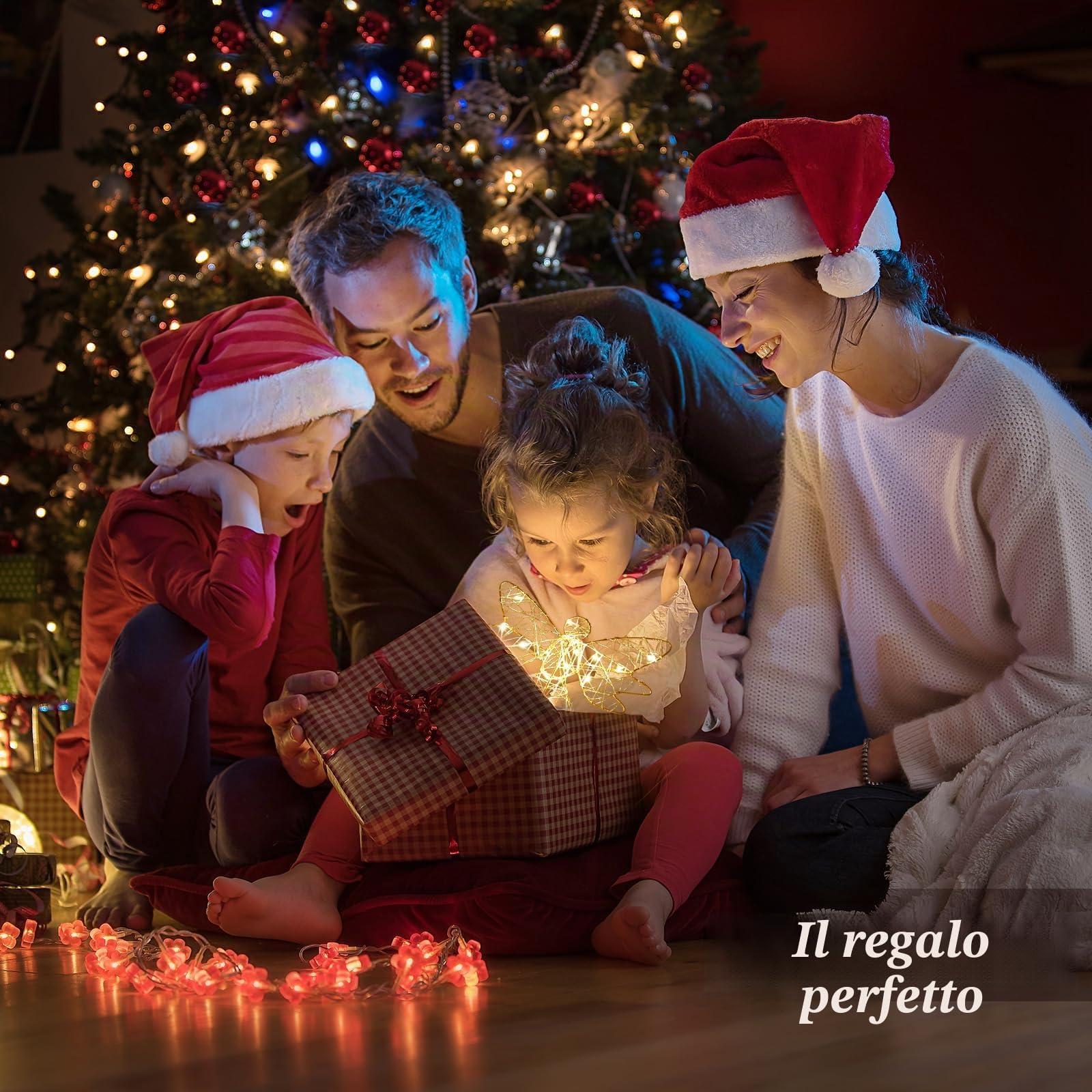 Lewondr Puntale per Albero di Natale a Forma di Angelo, 9,8" Topper con Base a Molla Telecomandato Alimentato da USB con 8 Modalità di Luce, Oro
