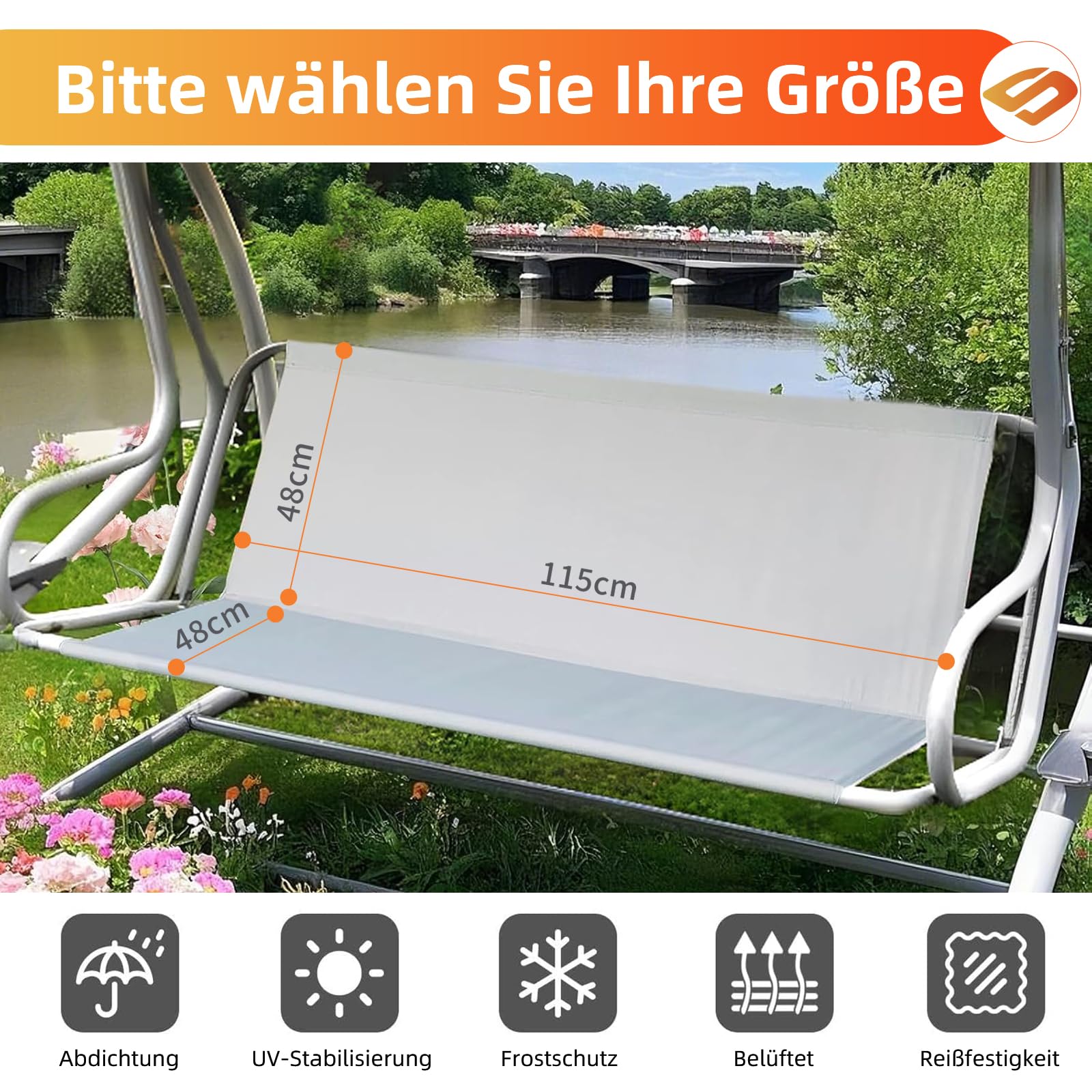 Hollywoodschaukel Sitzbezug Wasserdichtes 600D Oxford-Gewebe,Gartenschaukel Sitzfläche Ersatz,Ersatz-Schaukel Sitzbezug für Hollywoodschaukel (115 * 48 * 48CM,Grau)