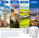 UK Irlande Hong Kong Adaptateur de prise de voyage, HITRENDS Canada US à UK Adaptateur de prise avec 2 Débarquements américains & USB-A &USB-C, Type G 4 en 1 Adaptateur de voyage à l'Angleterre Écosse Singapour - paquet de 1