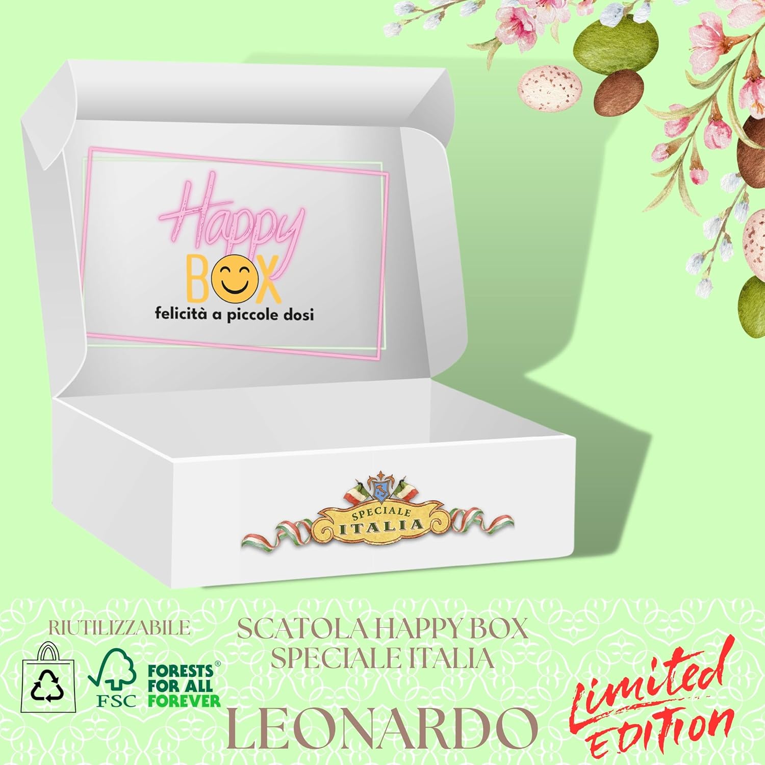 Cesto Pasquale Speciale Italia - Cesto Regalo Alimentare Happy Box, Confezione Pasquale con all'Interno Specialità Dolciarie e Gastronomiche, Sorpresa Inclusa (Leonardo) - Immagine 3