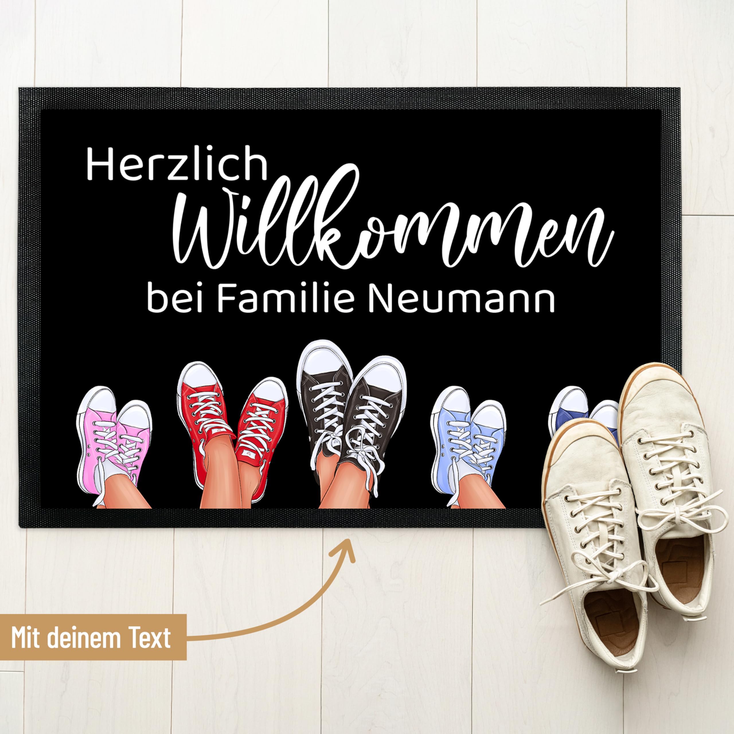 True Statements Personalisierte Fußmatte Willkommen mit Namen & Sneakers, Türmatte Innen Außen 75 x 50 cm