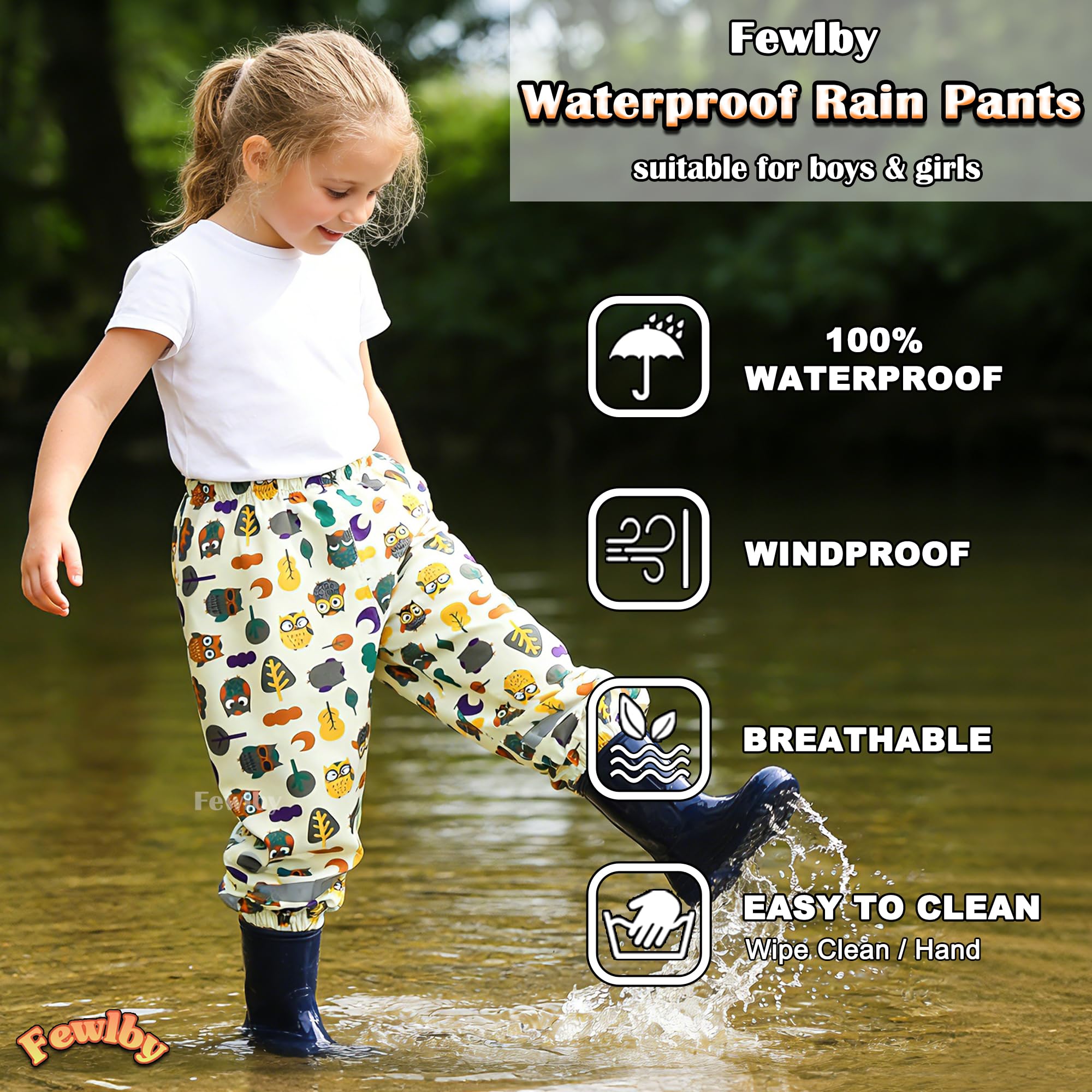 Pantalon Imperméable Enfant Pantalon de Pluie, Filles Garçons Combinaison de Pluie Réutilisable Vêtements de Pluie