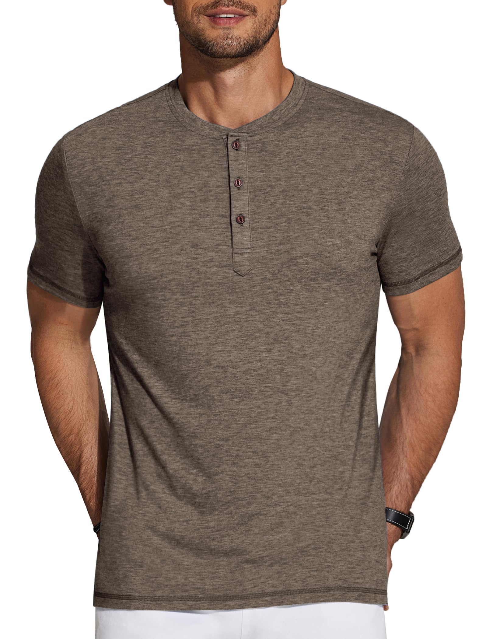 COOFANDY Men's Henley Shirts Short Sleeve Casual Basic Tee Summer Button Henley Soild T Shirts