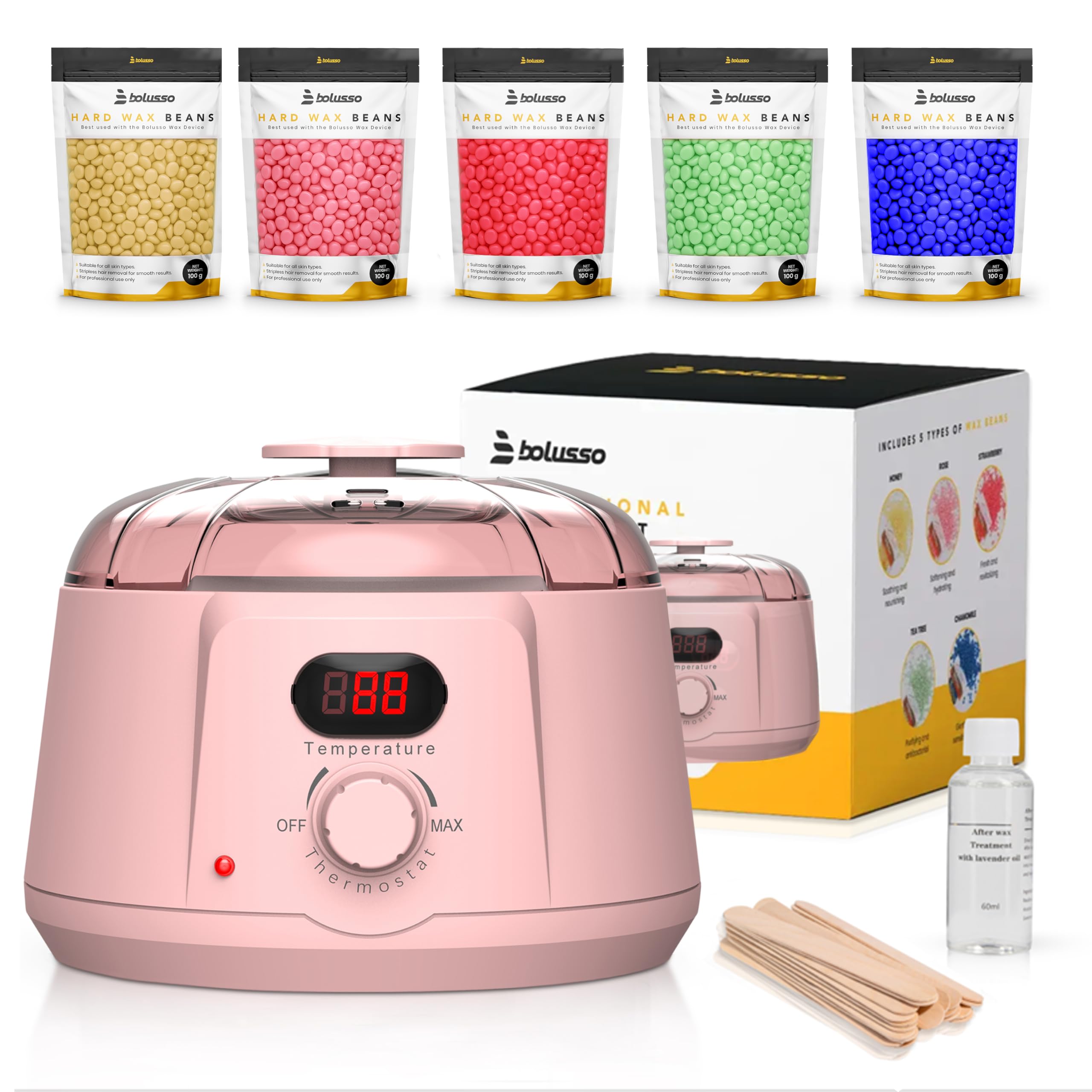Kit de calentador de cera con granos de cera de 500 g, máquina de depilación rosa para una piel suave, calentamiento rápido, uso doméstico y de salón