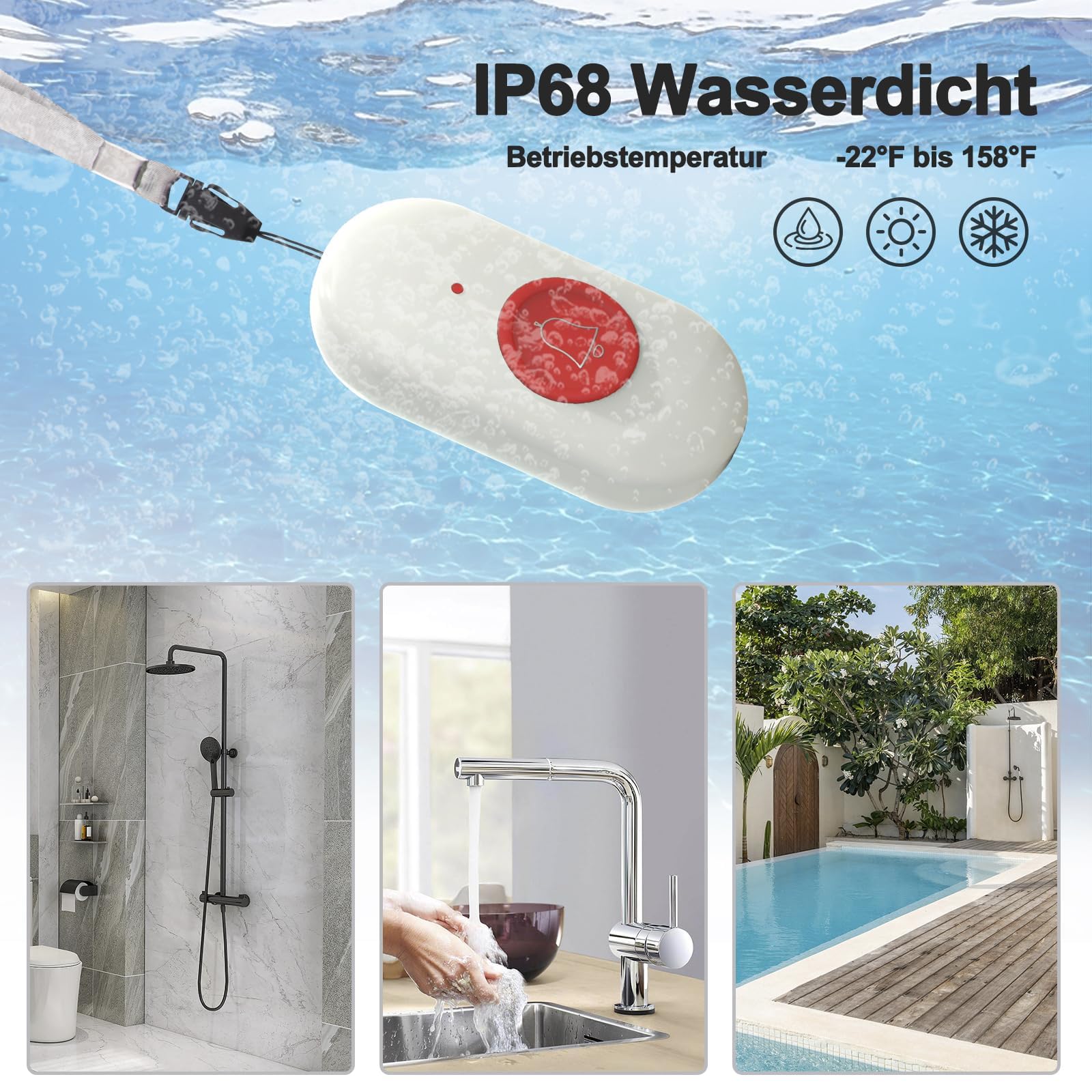 Senioren-Notruf, Notruftaste für Senioren, Notruf für Senioren, Hausnotruf für Senioren Notruftaste für Senioren mit 2 Sender und 2 Empfänger