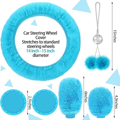 Miniatura 5 de Juego completo de 17 fundas de asiento de automóvil para mujer, ajuste universal, fundas de asiento delantero y trasero, fundas esponjosas de forro