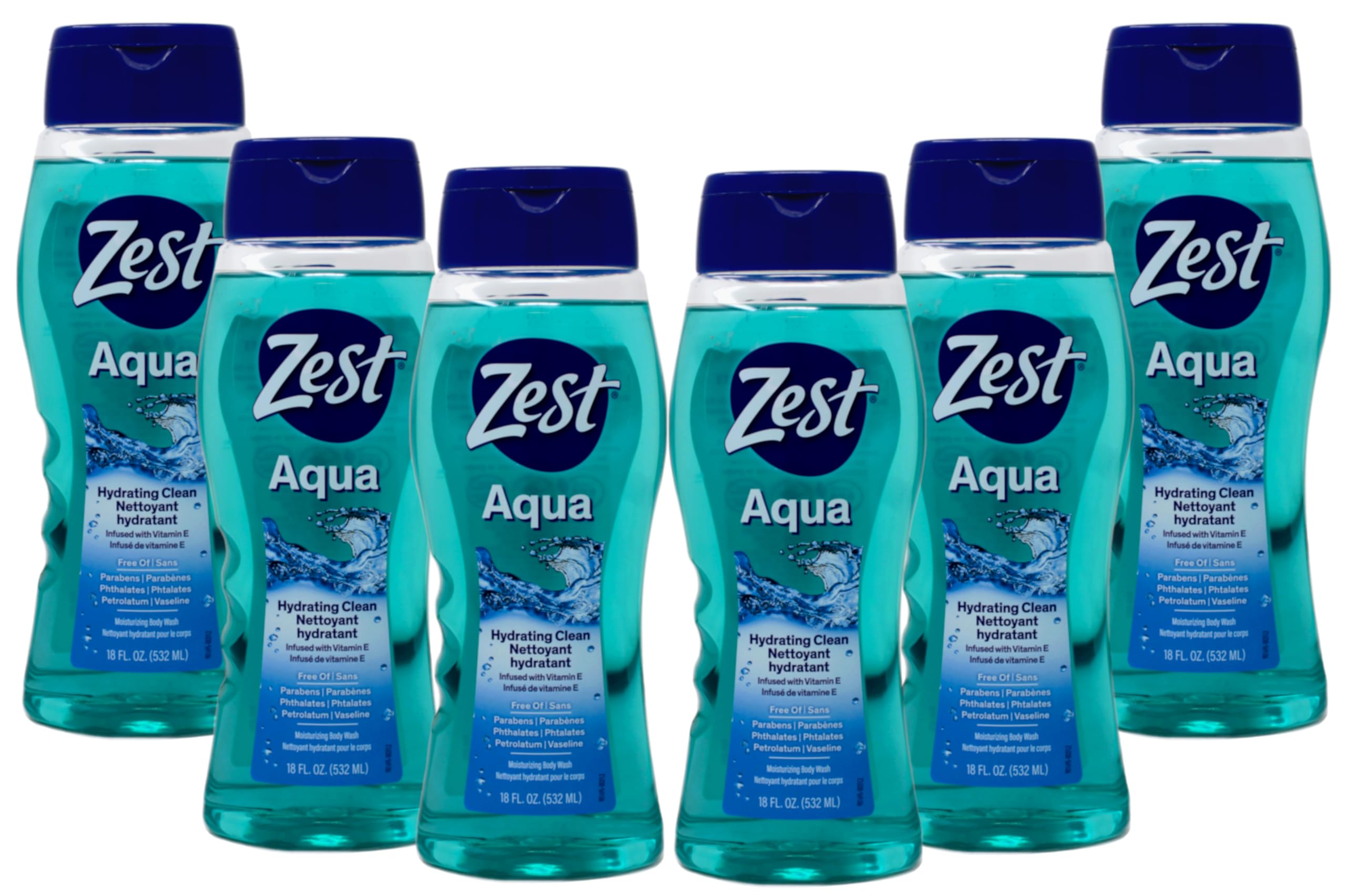 ZestAqua Hydrating Body Wash, 18 Fl Oz (Pack of 6) - Moisturizing & Refreshing Shower Gel, Easily Lathers for a Relaxing Bubble Bath - Foaming & Exfoliating Skin Cleanser for a Smooth & Clean Skin