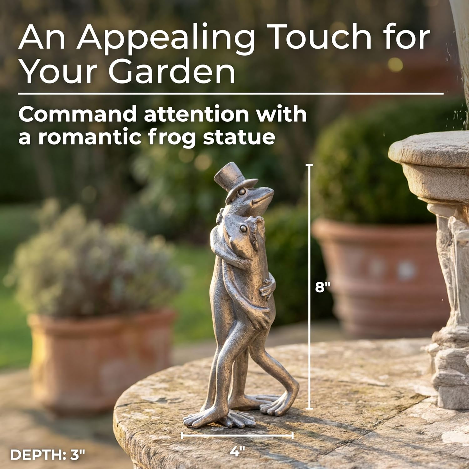 Resin Frog Garden Statue - Indoor Outdoor Figurine for Patio or Shelf, Living Room or Garden Path Placement, Whimsical Home Decor, Romantic Couple Accent – 8", Metallic Silver Finish image 2